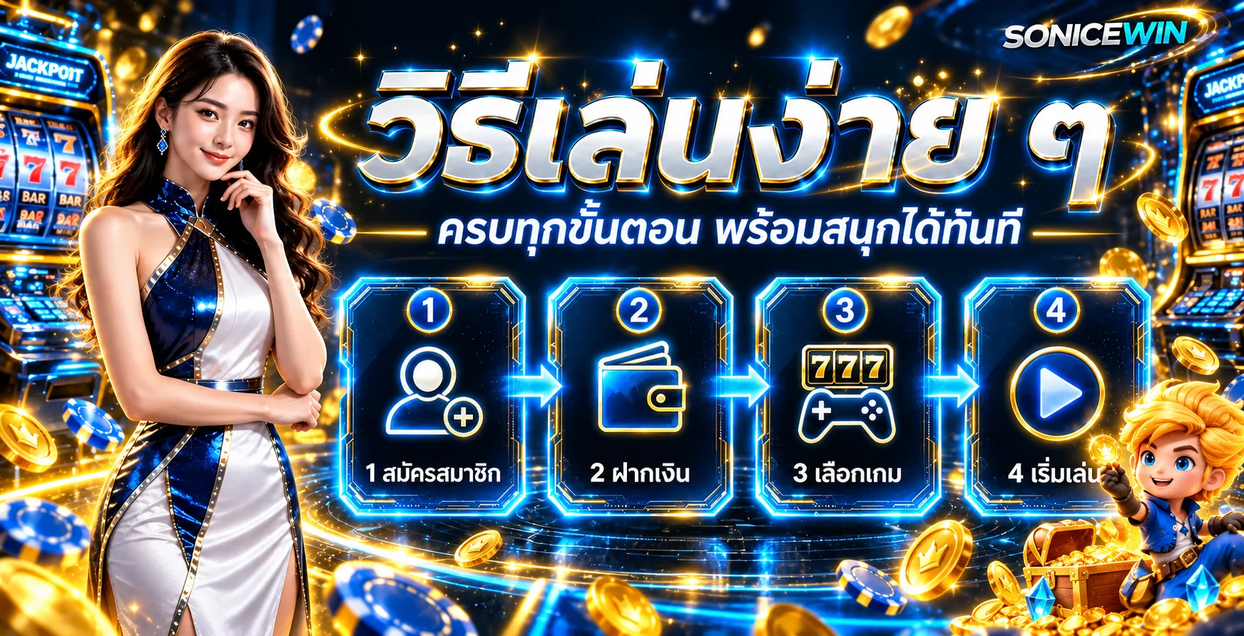 ขั้นตอนสมัคร ฝากเงิน เลือกเกม และเริ่มเล่น SONICEWIN
